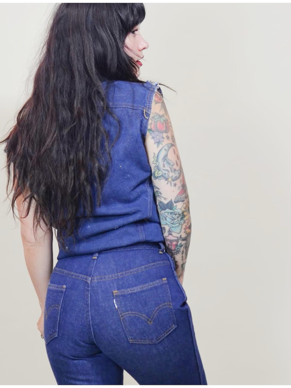 VINTAGE LEVI S FOR GALS DARK DENIM FLARE BIG E white tab